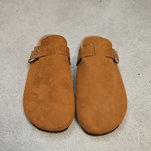 Tan Suede Slip-On Clogs